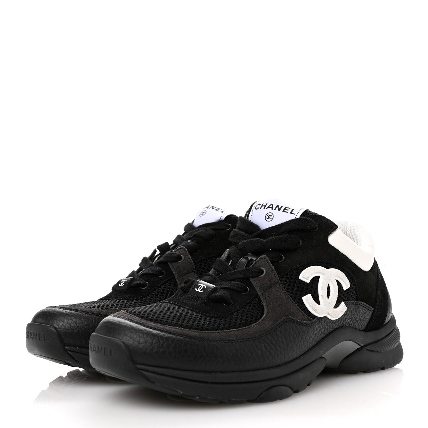 Mesh Suede Grained Calfskin Womens CC Sneakers 41 Black White
