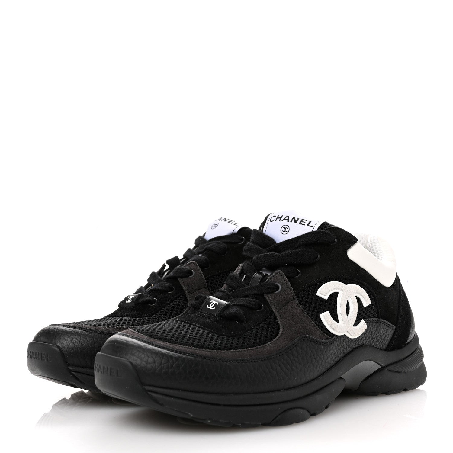 Chanel Mesh Suede Grained Calfskin Womens CC Sneakers 41 Black White 4 of 8