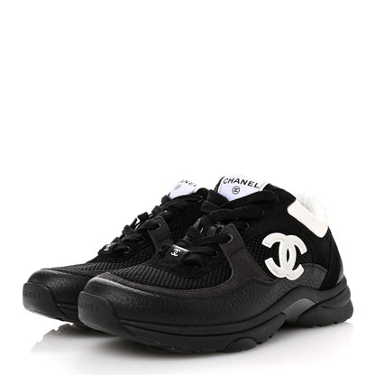 Chanel Mesh Suede Grained Calfskin Womens CC Sneakers 41 Black White 4 of 8