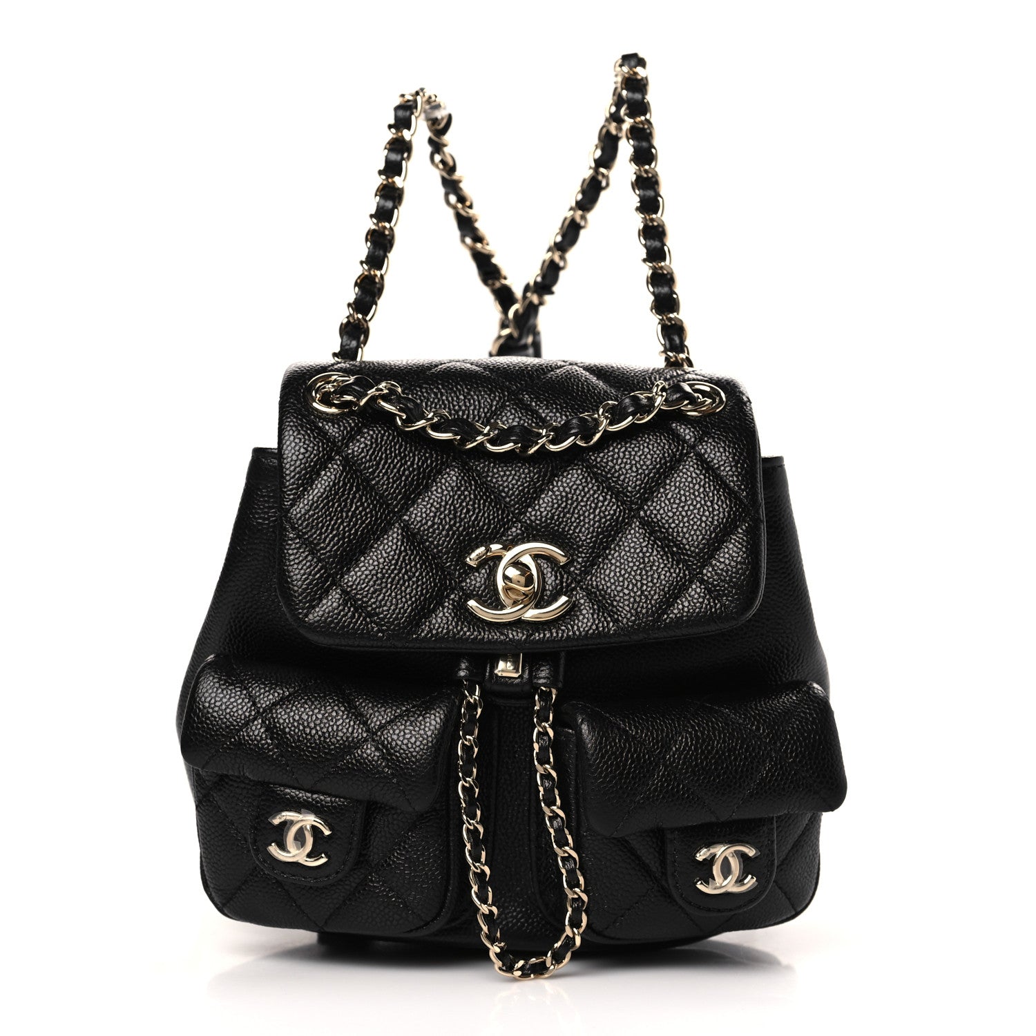 Chanel Shiny Caviar Quilted Small Duma Pockets Drawstring Backpack Black 1 of 10
