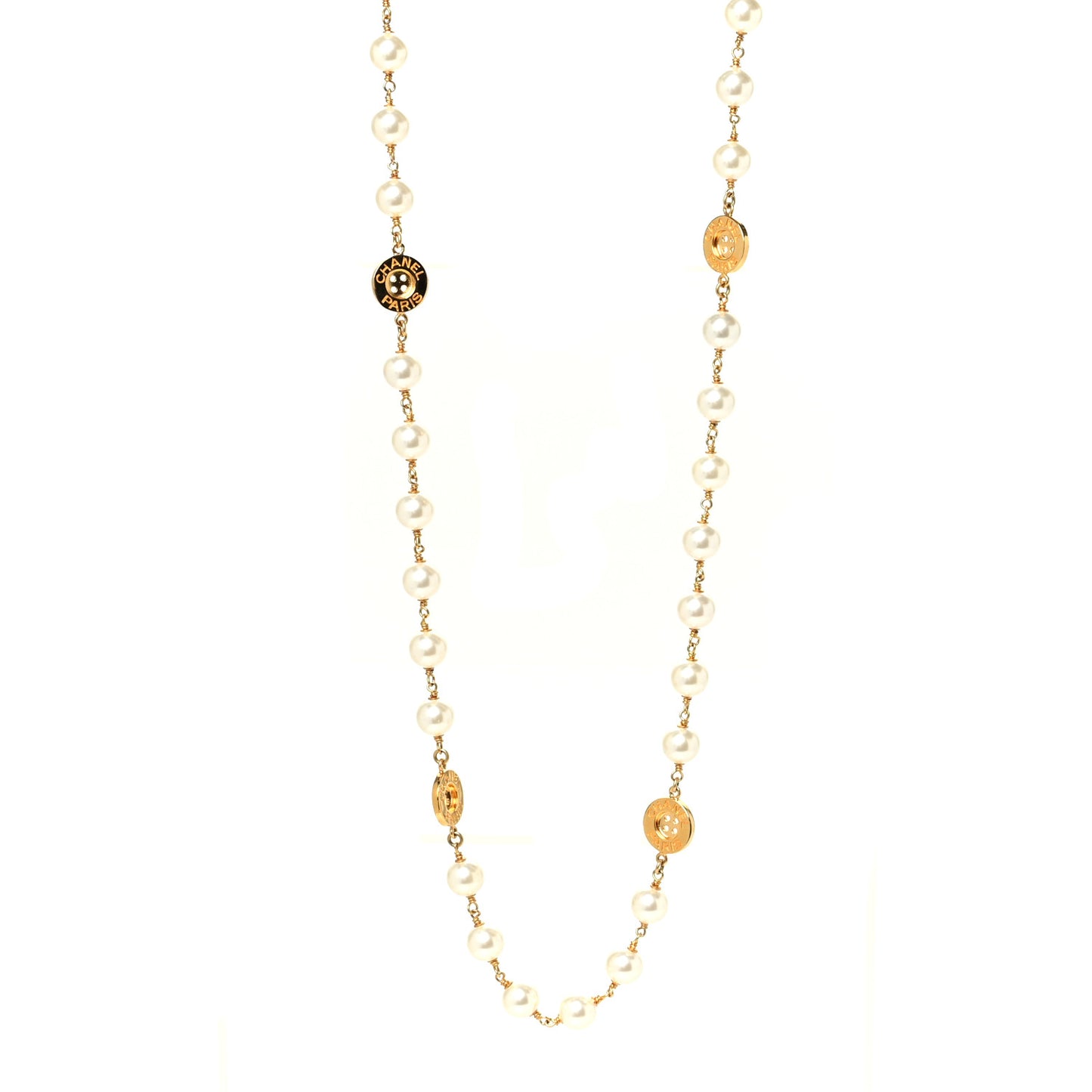 Metal Pearl Paris Button Necklace Gold