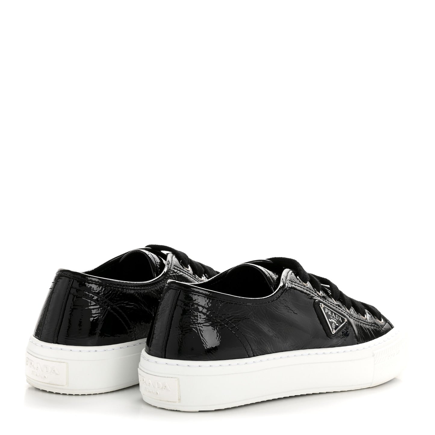 Patent Naplak Triangle Logo Womens Low Top Sneakers 38 Black White