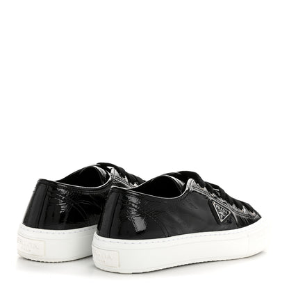 Prada Patent Naplak Triangle Logo Womens Low Top Sneakers 38 Black White 5 of 9