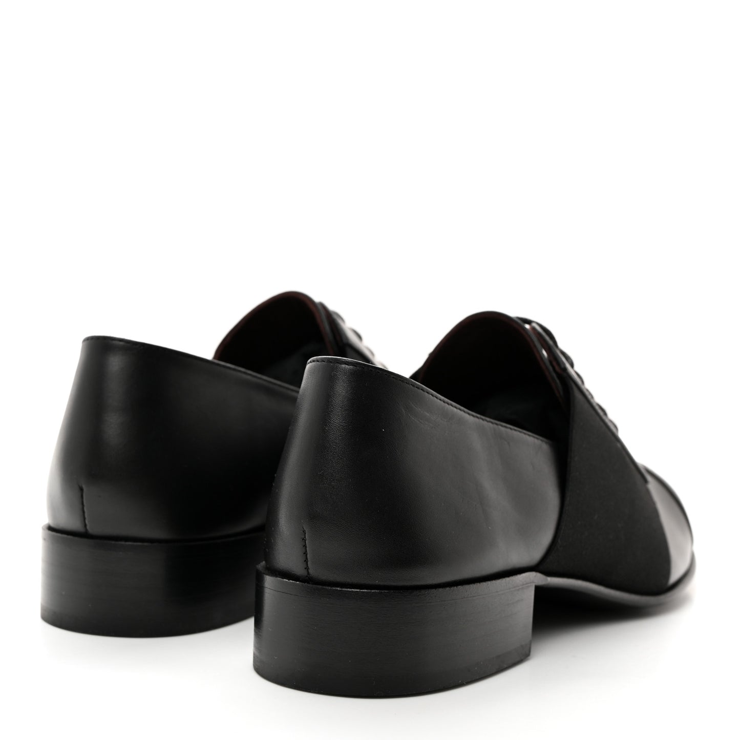 Calfskin Elastic Lace Up Cap Toe CC Loafers 38 Black