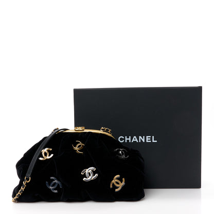 Chanel Velvet Enamel CC Kiss Lock Clutch Black 11 of 11