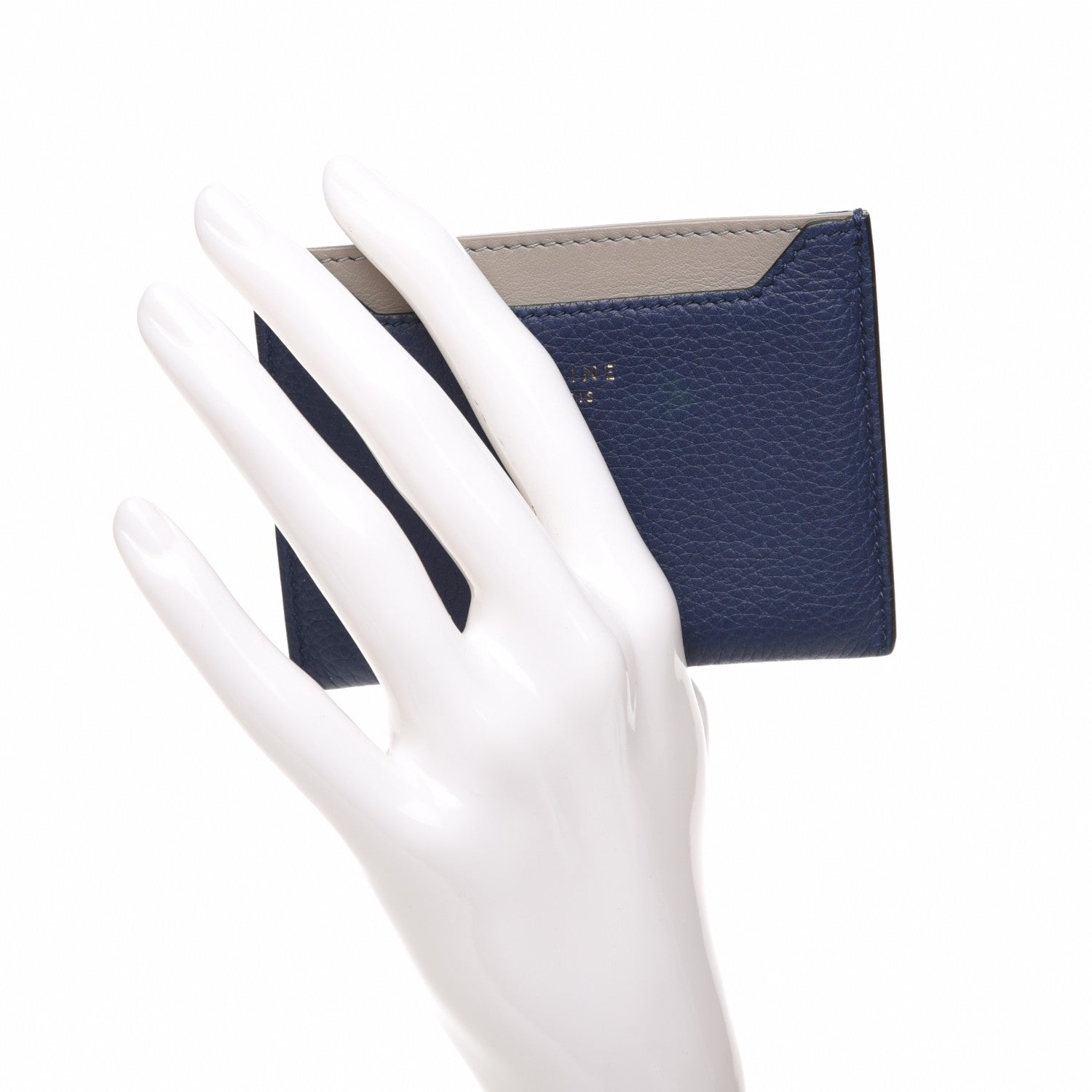 Celine Baby Drummed Calfskin Bi-Color Card Holder Marine Stone 2 of 8