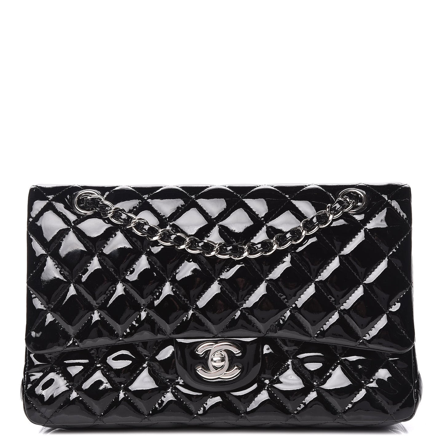 Patent Quilted Medium Double Flap Black