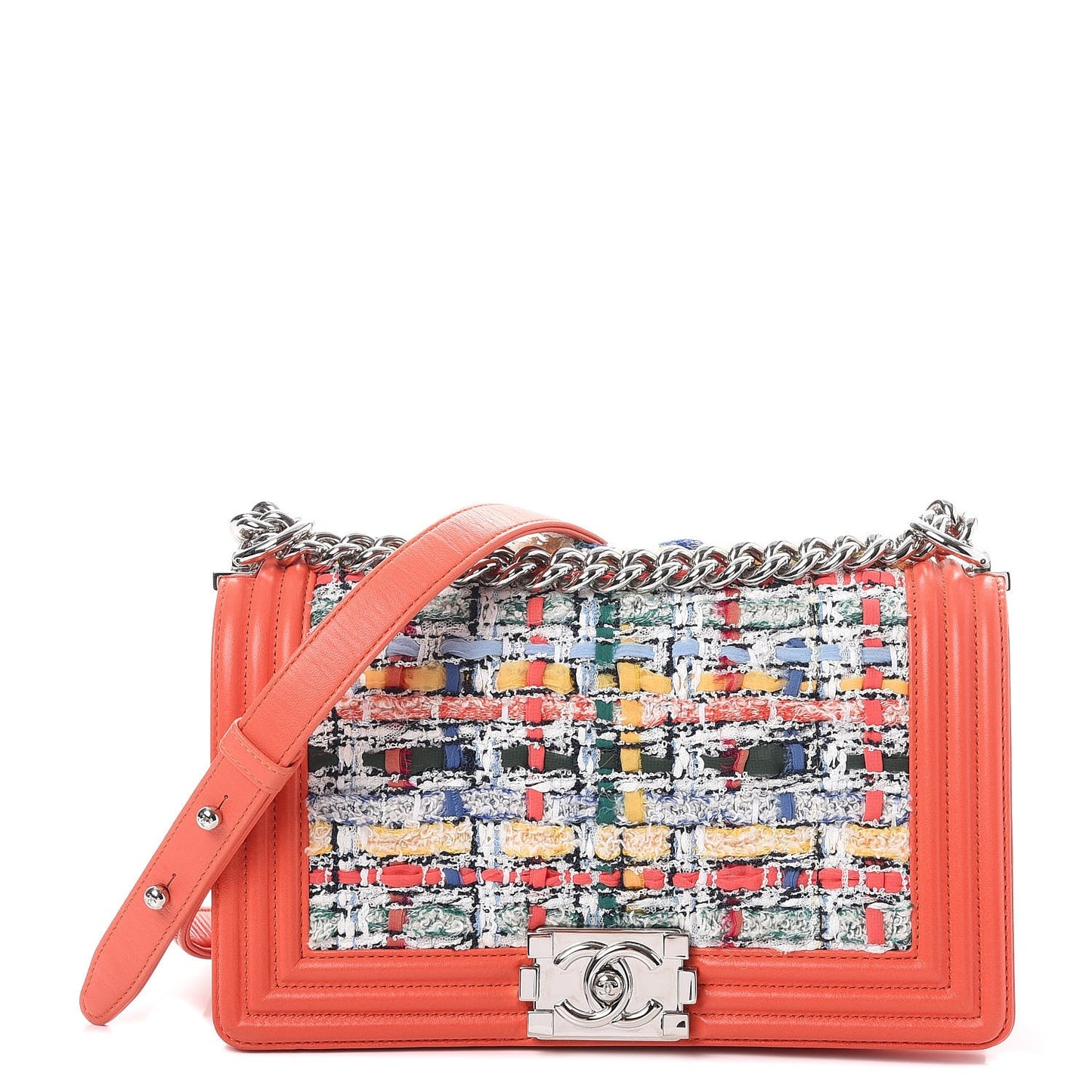 Lambskin Tweed Medium Boy Flap Coral