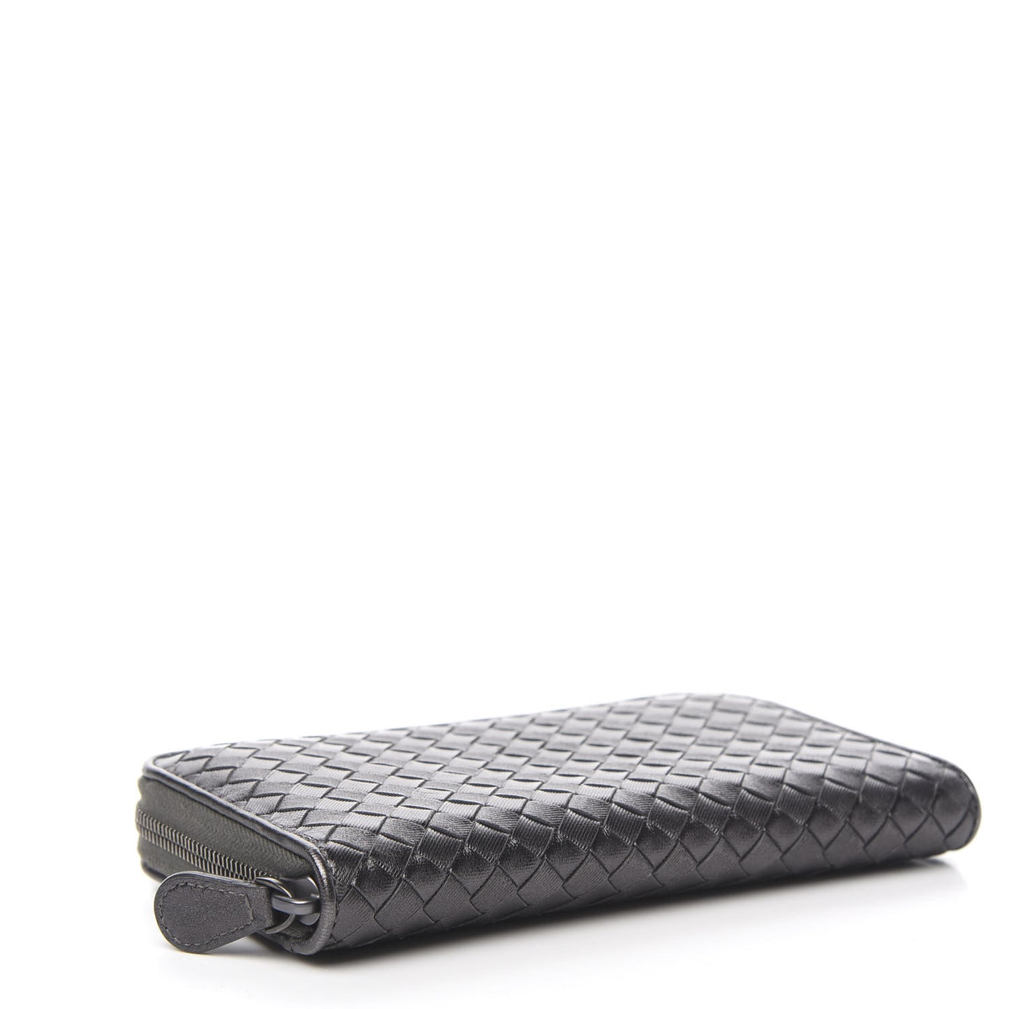 Metallic Grosgrain Intrecciato Zip Around Wallet Dark Silver