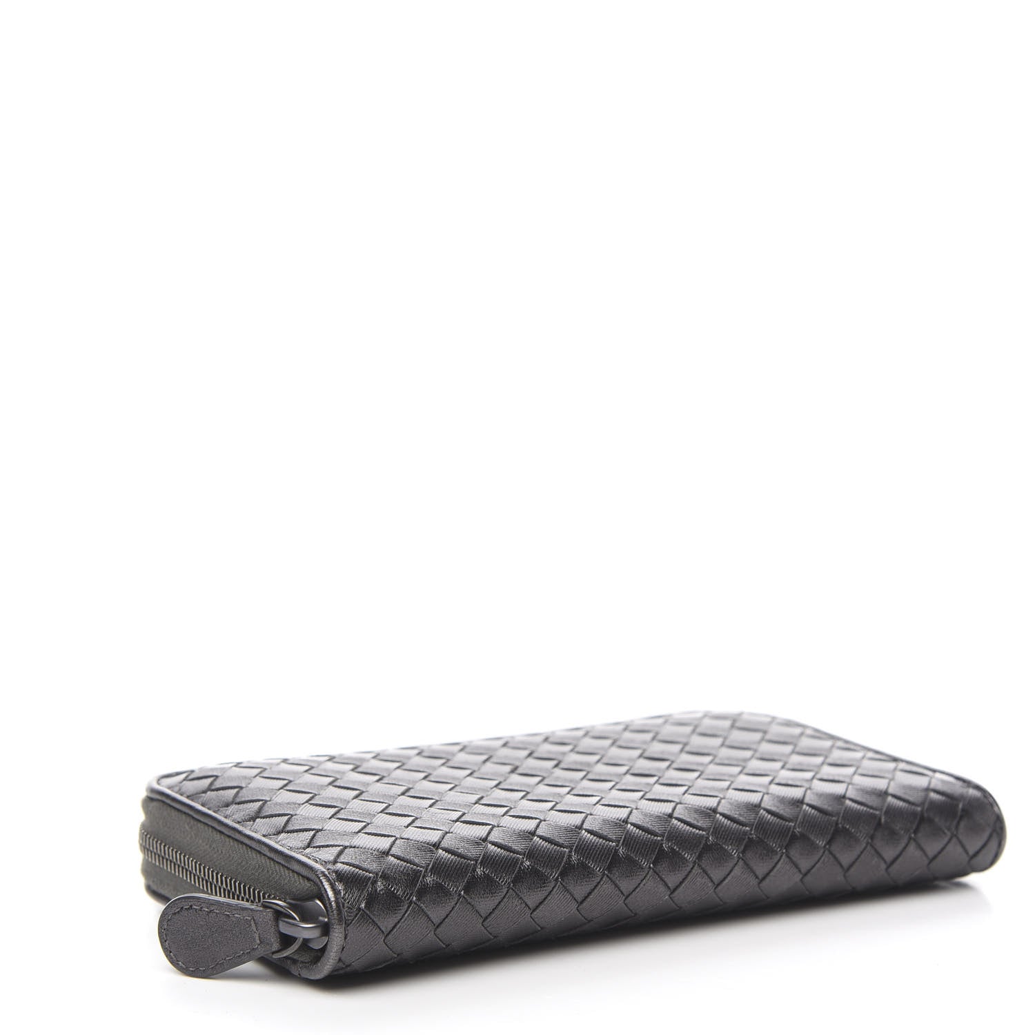 Bottega Veneta Metallic Grosgrain Intrecciato Zip Around Wallet Dark Silver 3 of 6