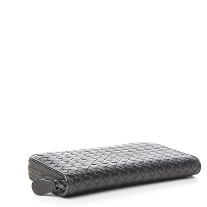 Bottega Veneta Metallic Grosgrain Intrecciato Zip Around Wallet Dark Silver 3 of 6