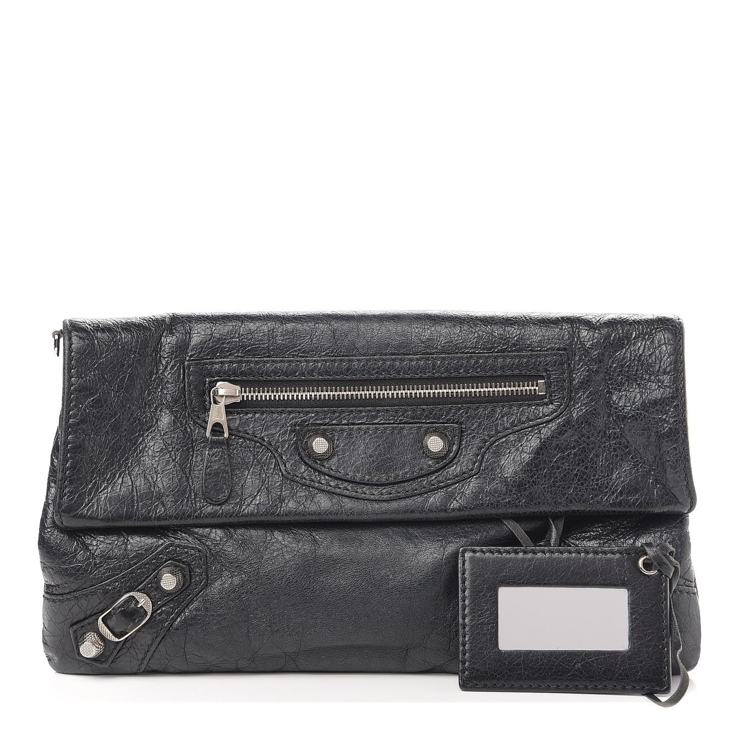 Agneau Giant 12 Silver Hardware Envelope Strap Clutch Black