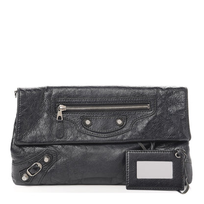Balenciaga Agneau Giant 12 Silver Hardware Envelope Strap Clutch Black 1 of 8