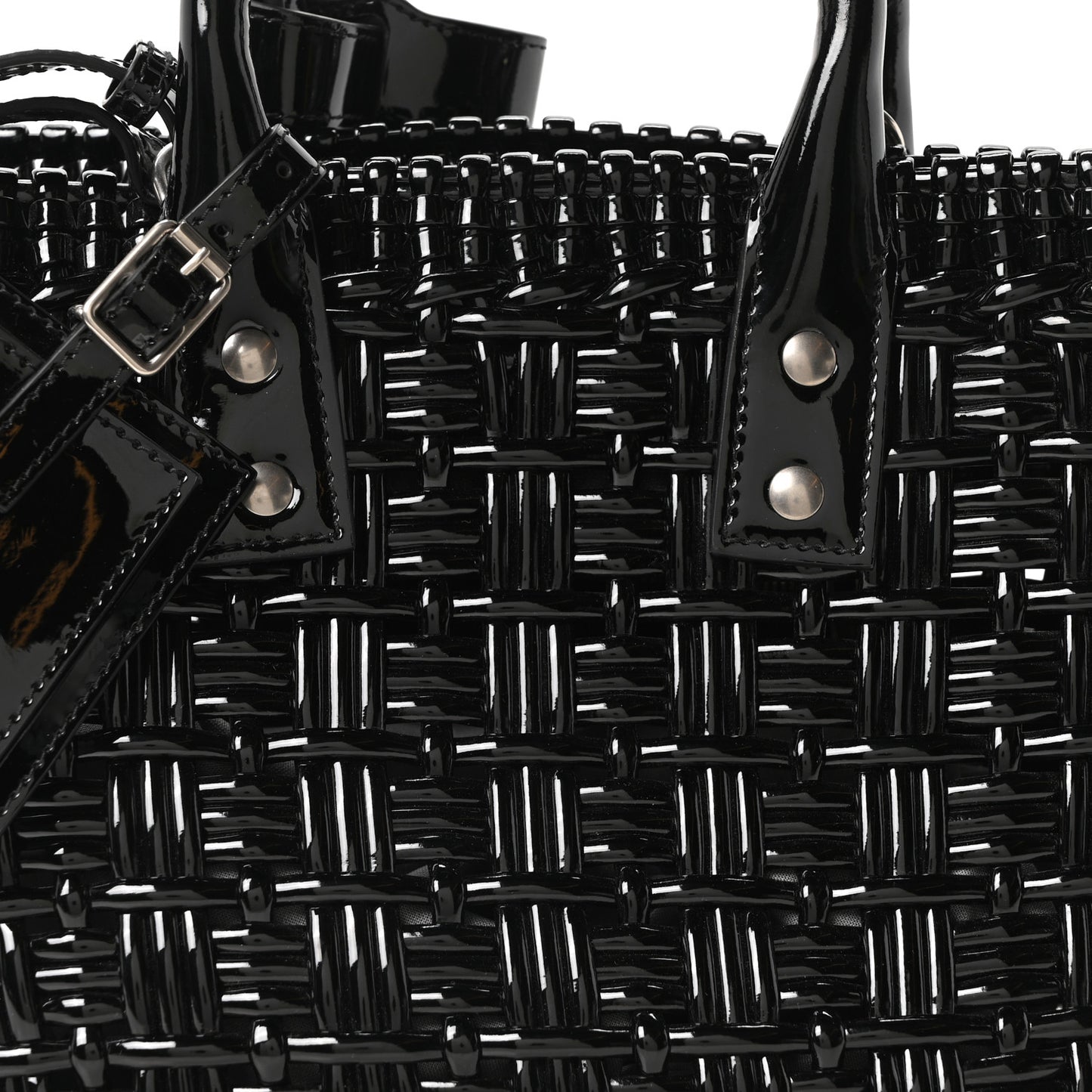 Varnished Faux Calfskin Braided XS Bistro Basket Black