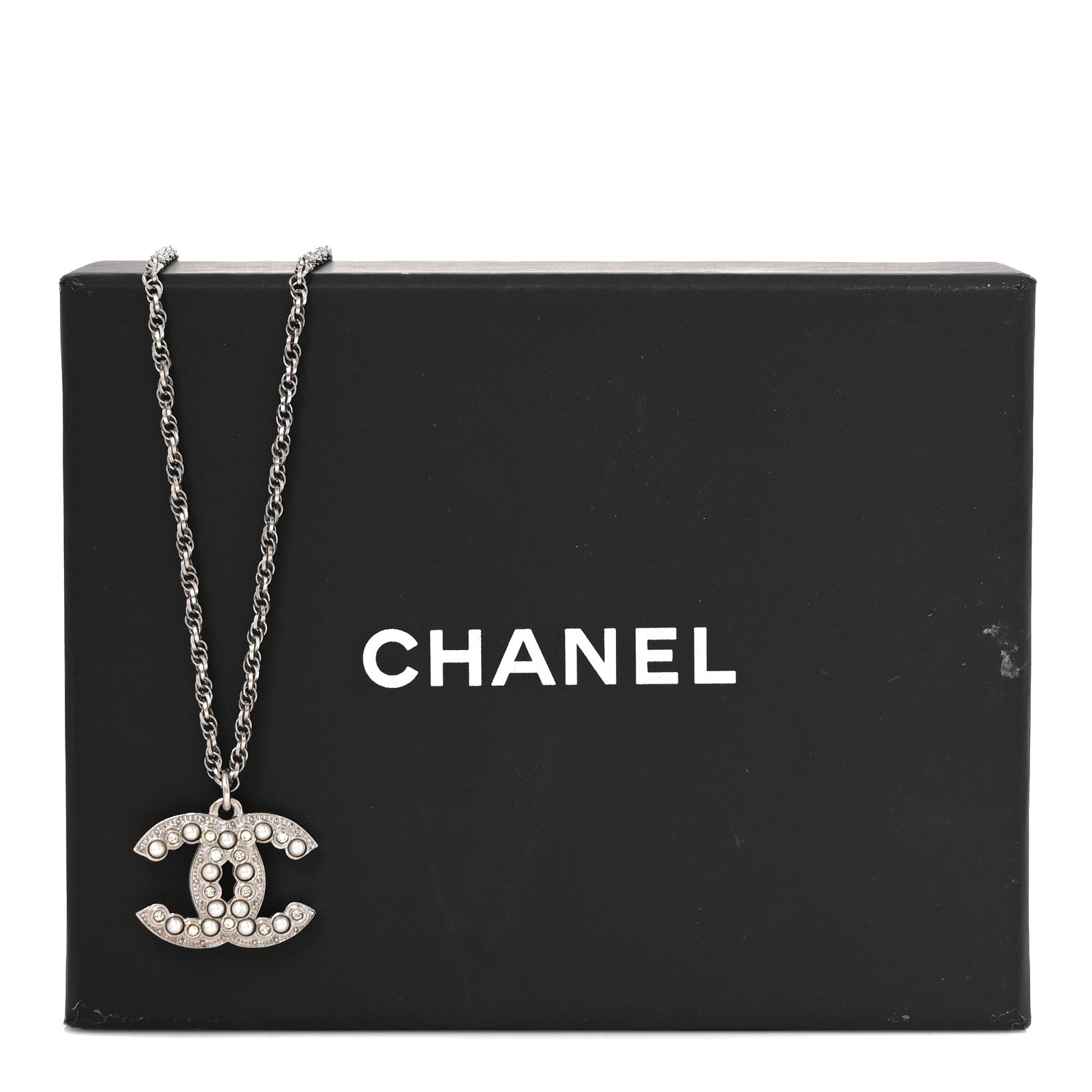 Chanel Crystal Pearl CC Necklace Silver 5 of 5
