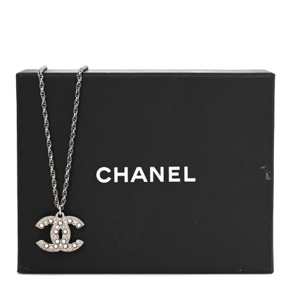 Chanel Crystal Pearl CC Necklace Silver 5 of 5
