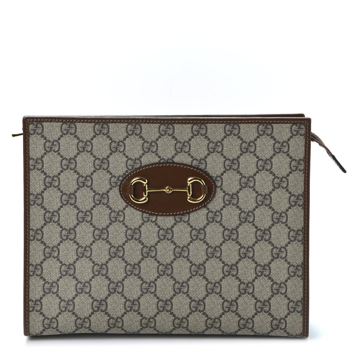 GG Supreme Monogram Horsebit 1955 Zip Pouch Beige Brown Sugar