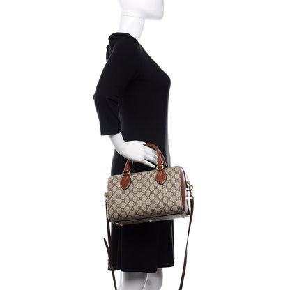 Gucci GG Supreme Monogram Cuoio Toscano Small Boston Beige Ebony Cuir 3 of 12