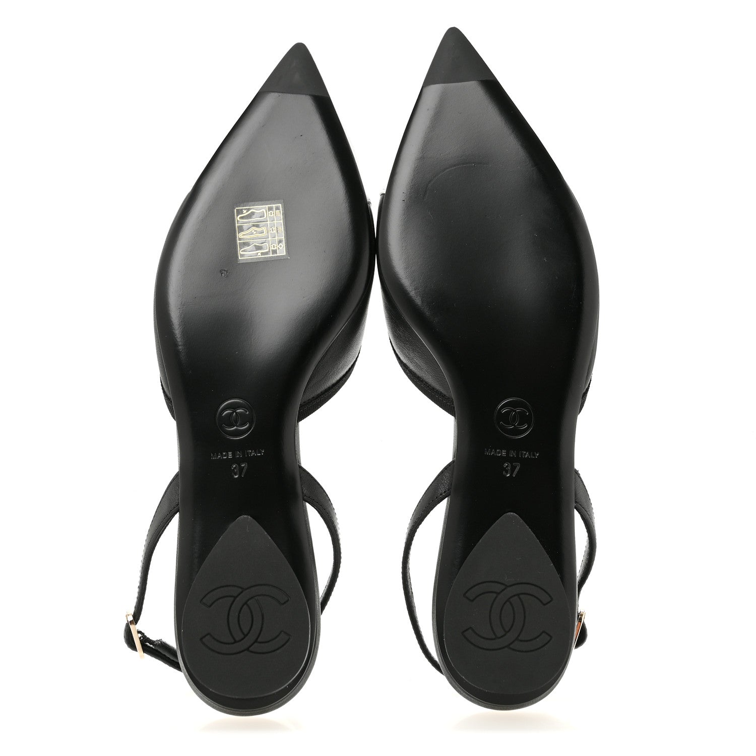 Chanel Iridescent Lambskin Cap Toe CC Slingback Flats 37 Black White 6 of 10