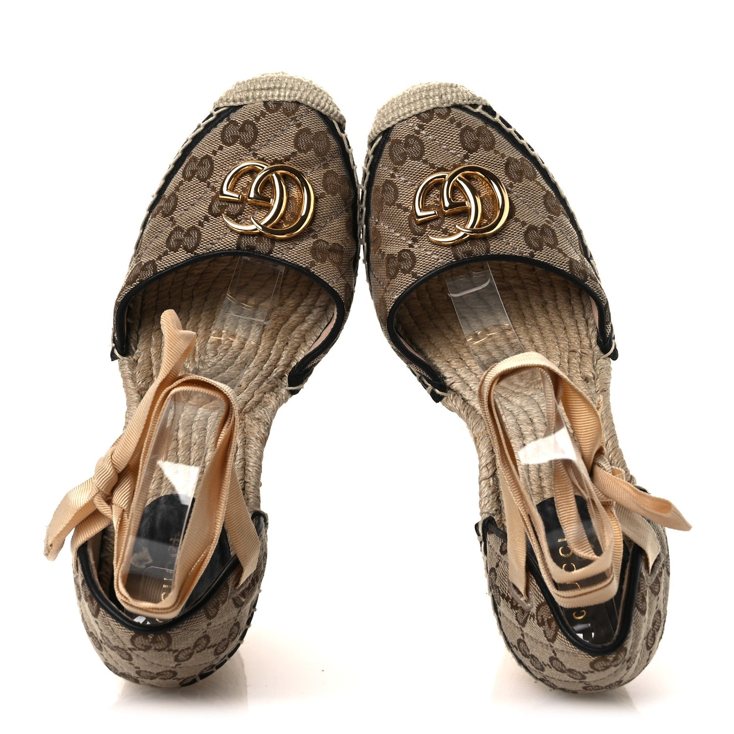 Monogram Matelasse GG Marmont Ankle Wrap Platform 35/120mm Espadrille Wedges 39 Beige Ebony Black Sand Storm