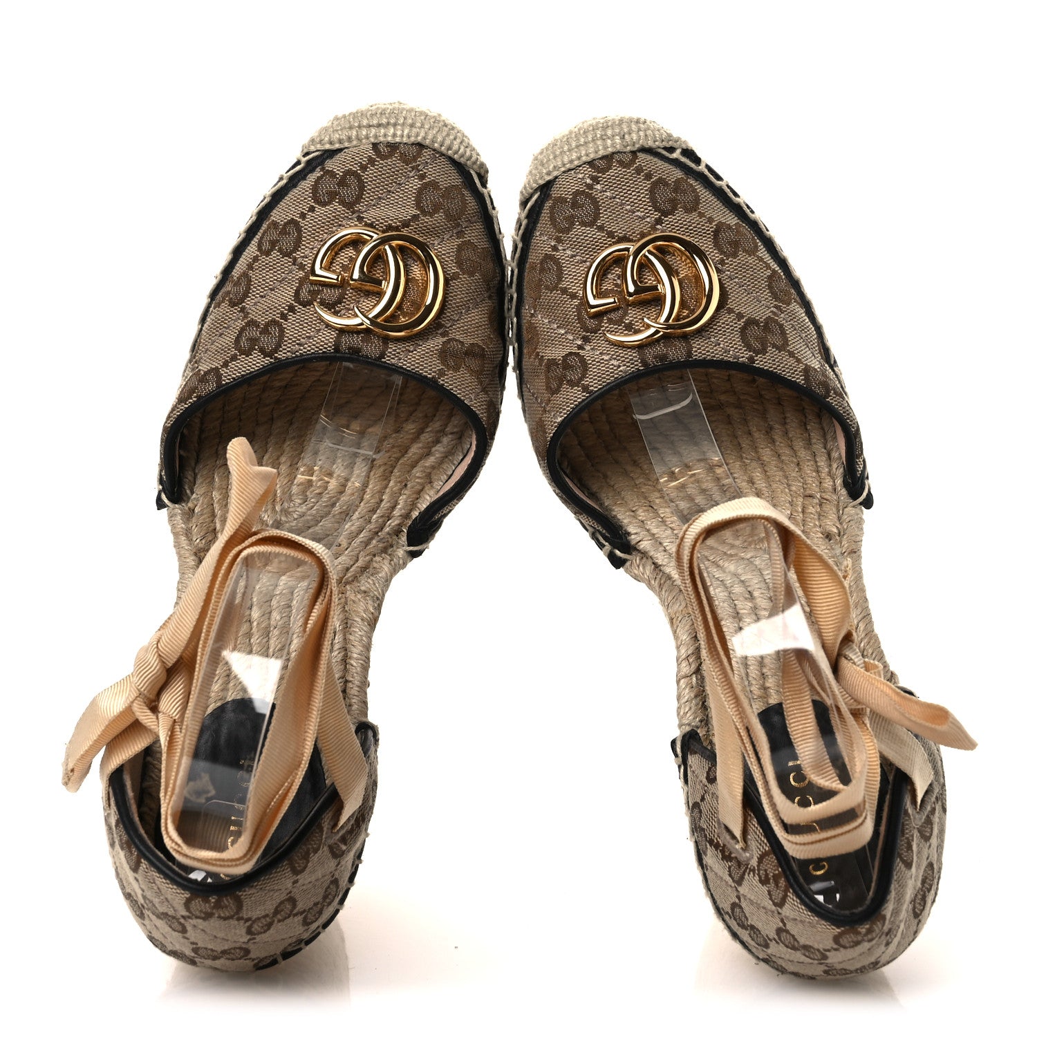 Gucci Monogram Matelasse GG Marmont Ankle Wrap Platform 35/120mm Espadrille Wedges 39 Beige Ebony Black Sand Storm 3 of 26