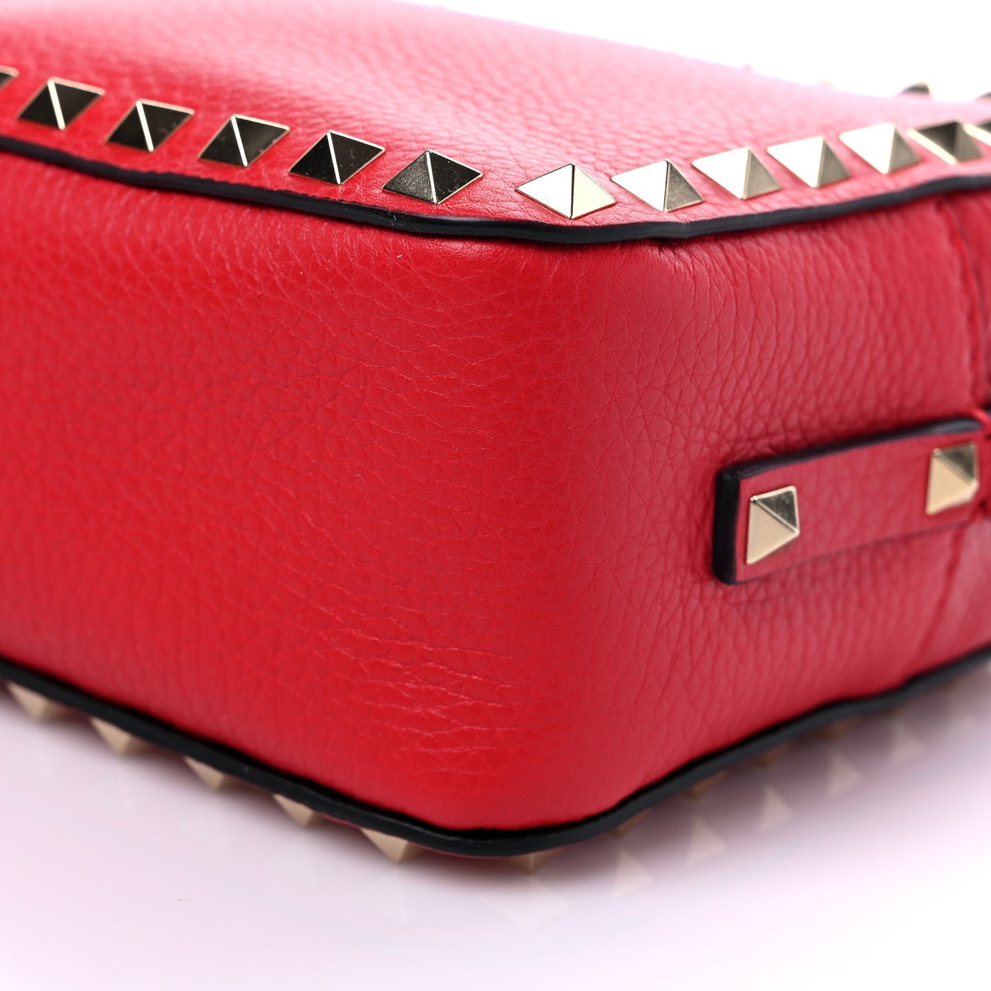 Grained Calfskin Rockstud Camera Crossbody Bag Rouge Pur