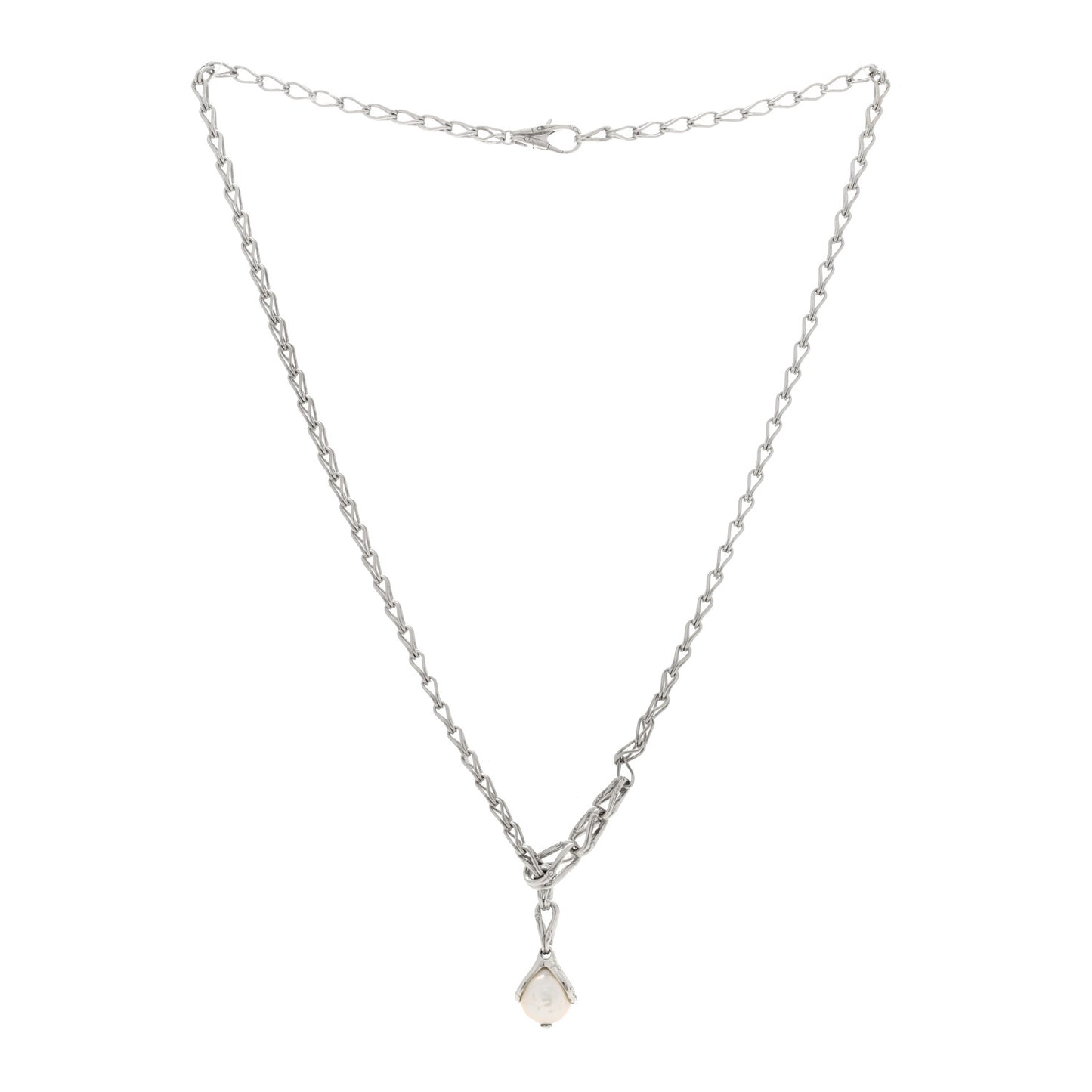 Sterling Silver Pearl Bamboo Drop Lariat Necklace