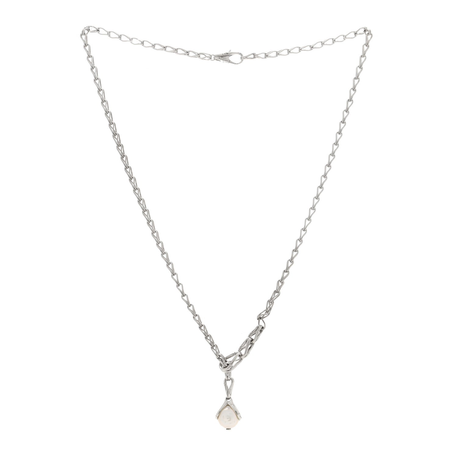 John Hardy Sterling Silver Pearl Bamboo Drop Lariat Necklace 3 of 5