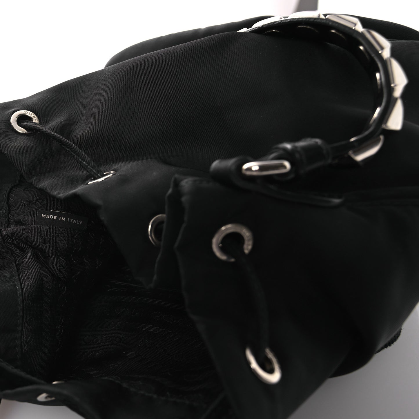 Tessuto Nylon Studded New Vela Mini Bucket Crossbody Bag Black