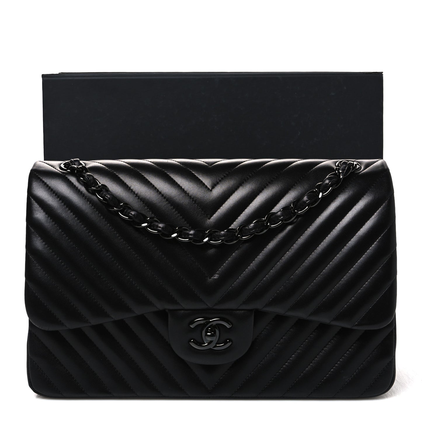 Lambskin Chevron Quilted Jumbo Double Flap So Black