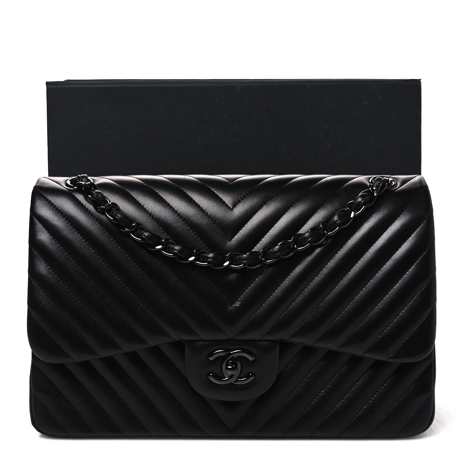 Chanel Lambskin Chevron Quilted Jumbo Double Flap So Black 11 of 11