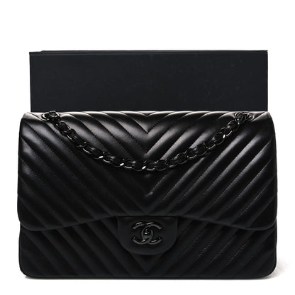 Chanel Lambskin Chevron Quilted Jumbo Double Flap So Black 11 of 11