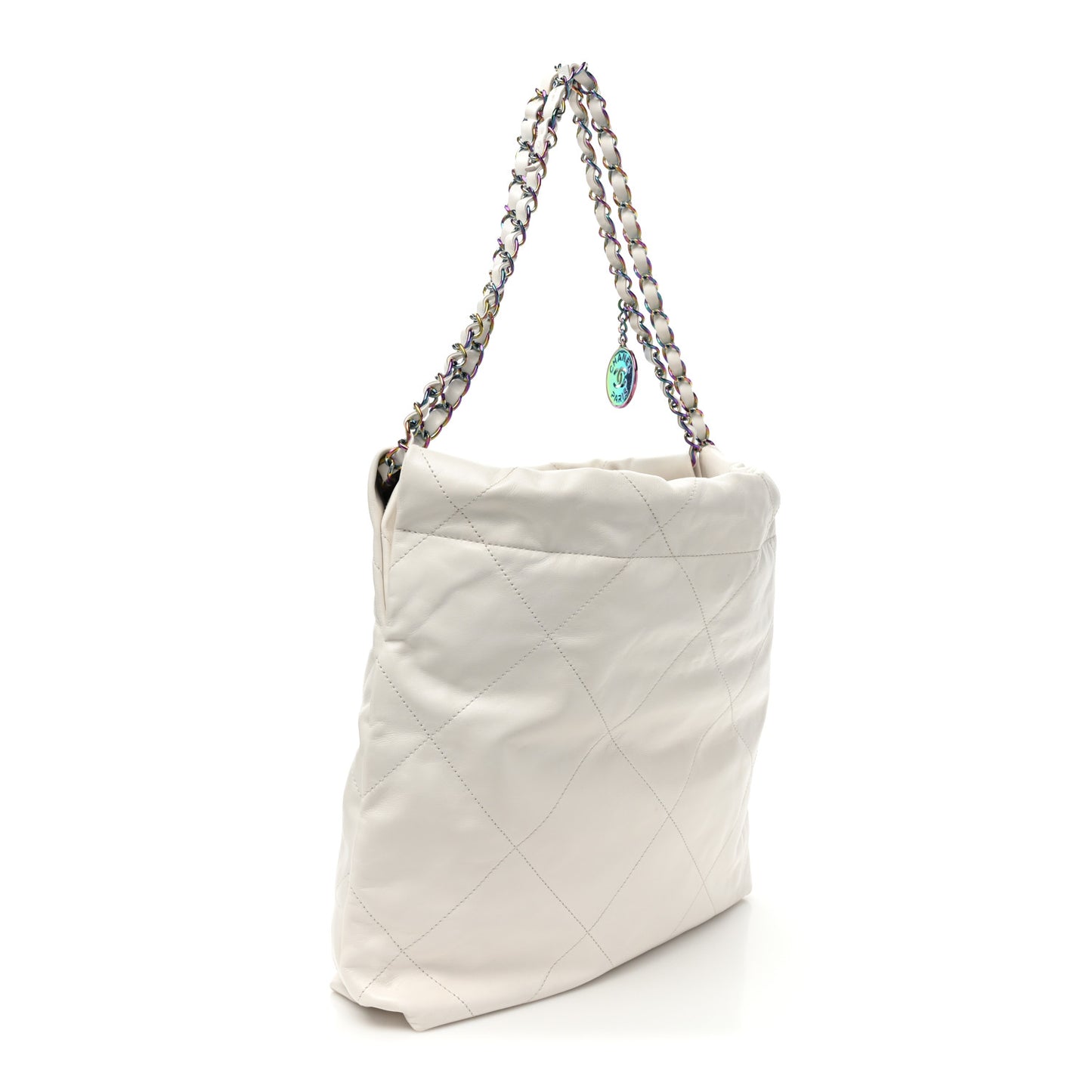 Shiny Calfskin Quilted Small Rainbow Chanel 22 White