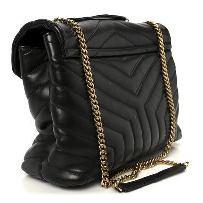 Saint Laurent Grain de Poudre Calfskin Y Quilted Monogram Medium Loulou Chain Satchel Black 3 of 11