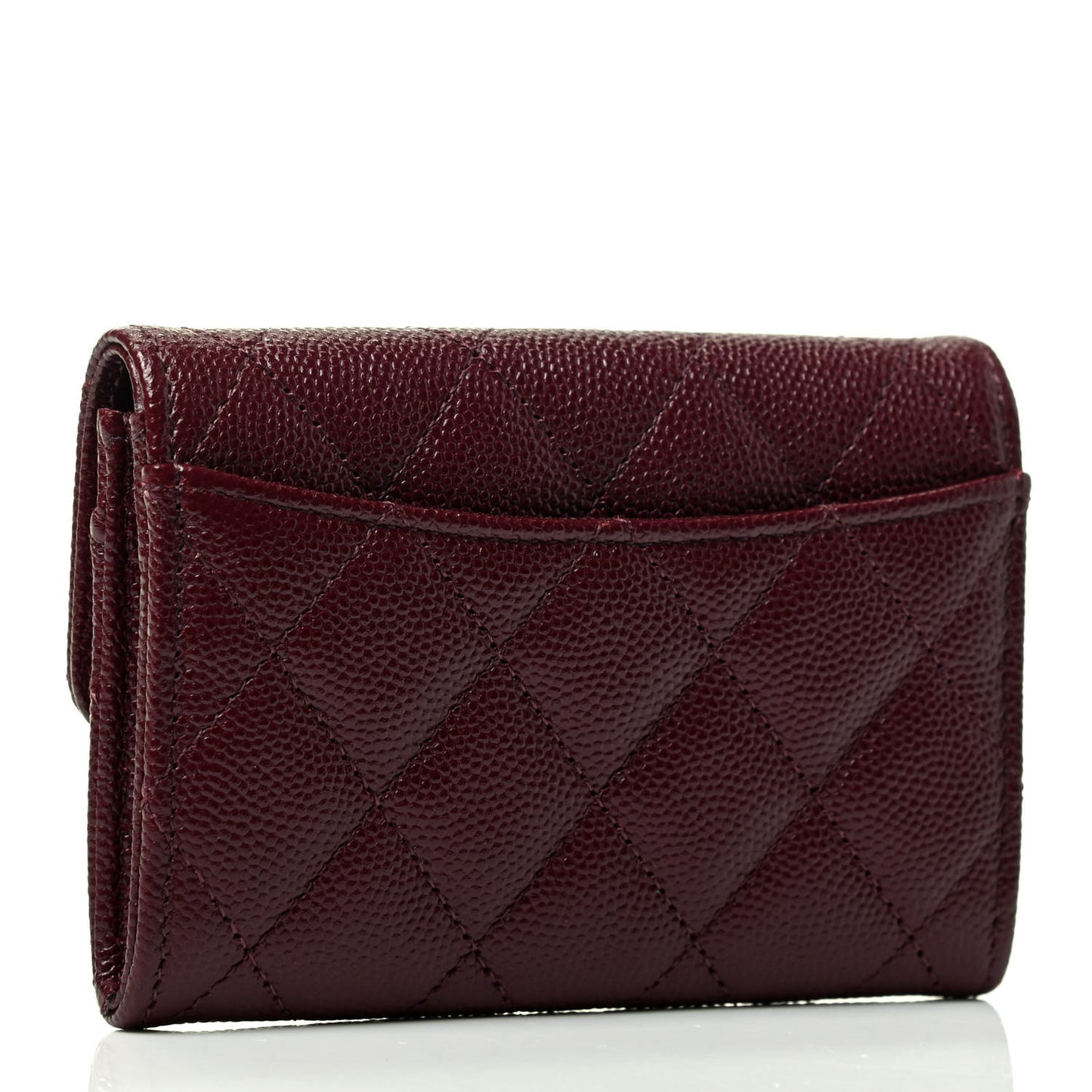 Caviar Quilted Flap Card Holder Wallet Dark Red