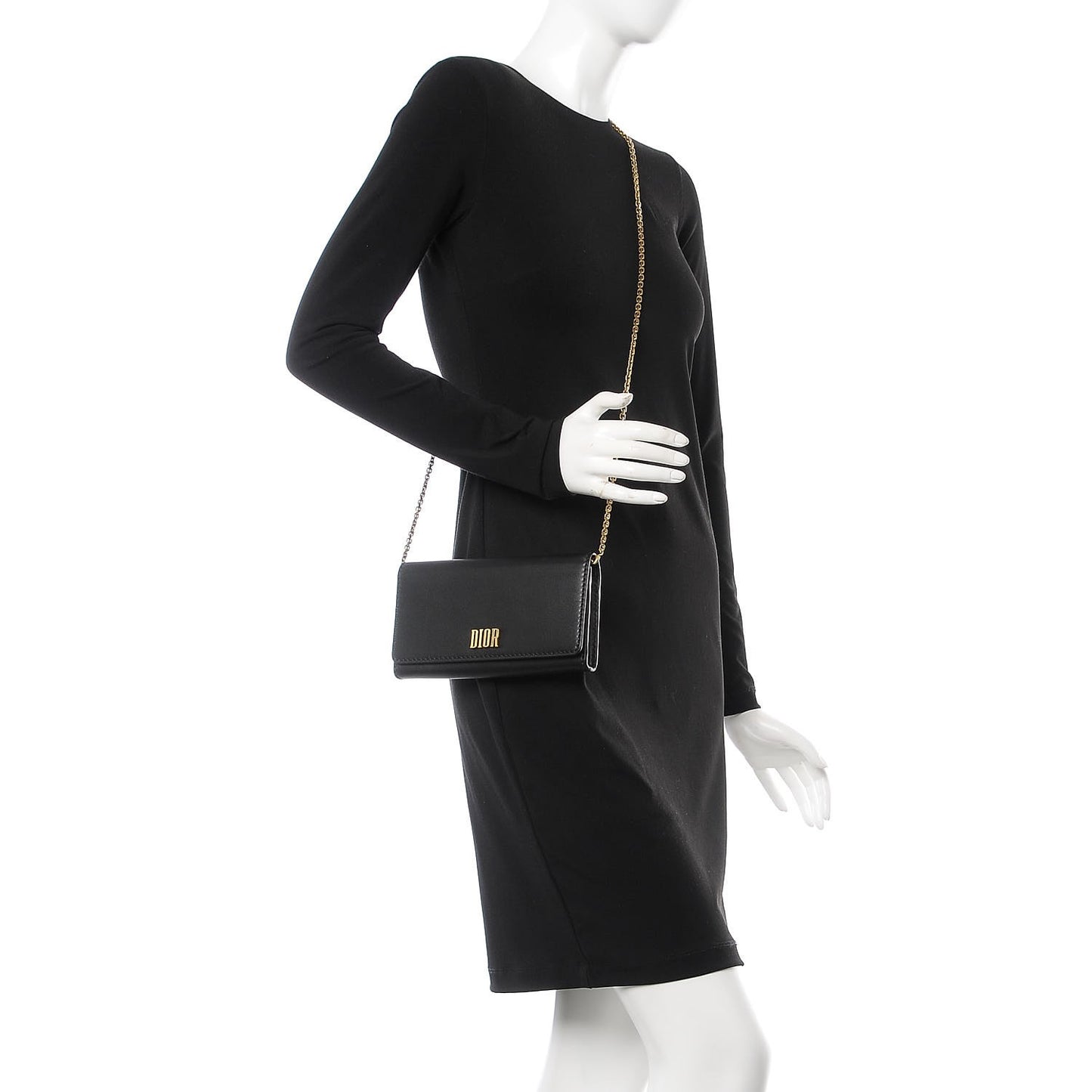Calfskin D Fence Croisiere Chain Wallet Black