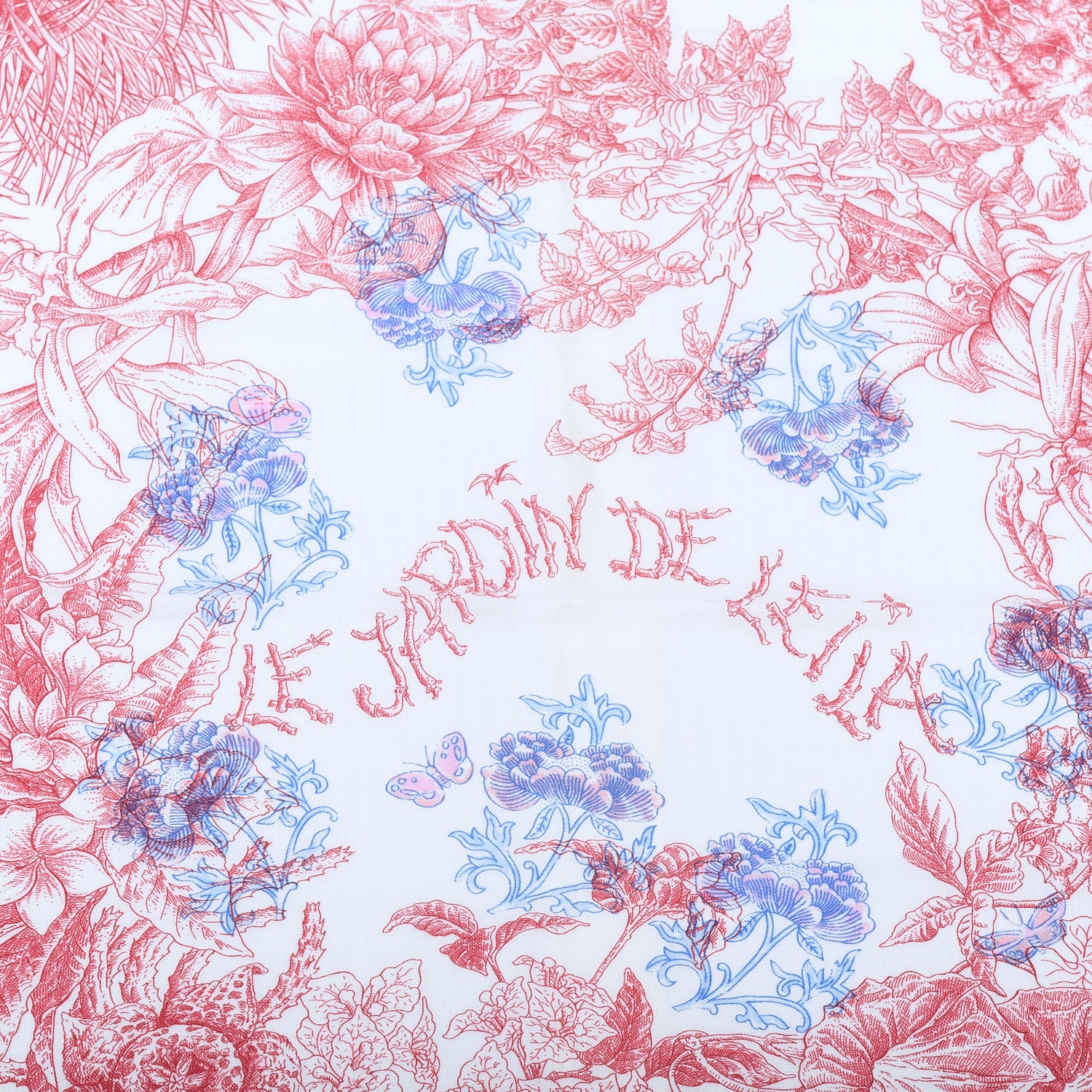 Hermes Cashmere Silk Le Jardin De Leila Au Bloc Shawl 140 Blanc Rose Vif Encre 3 of 8
