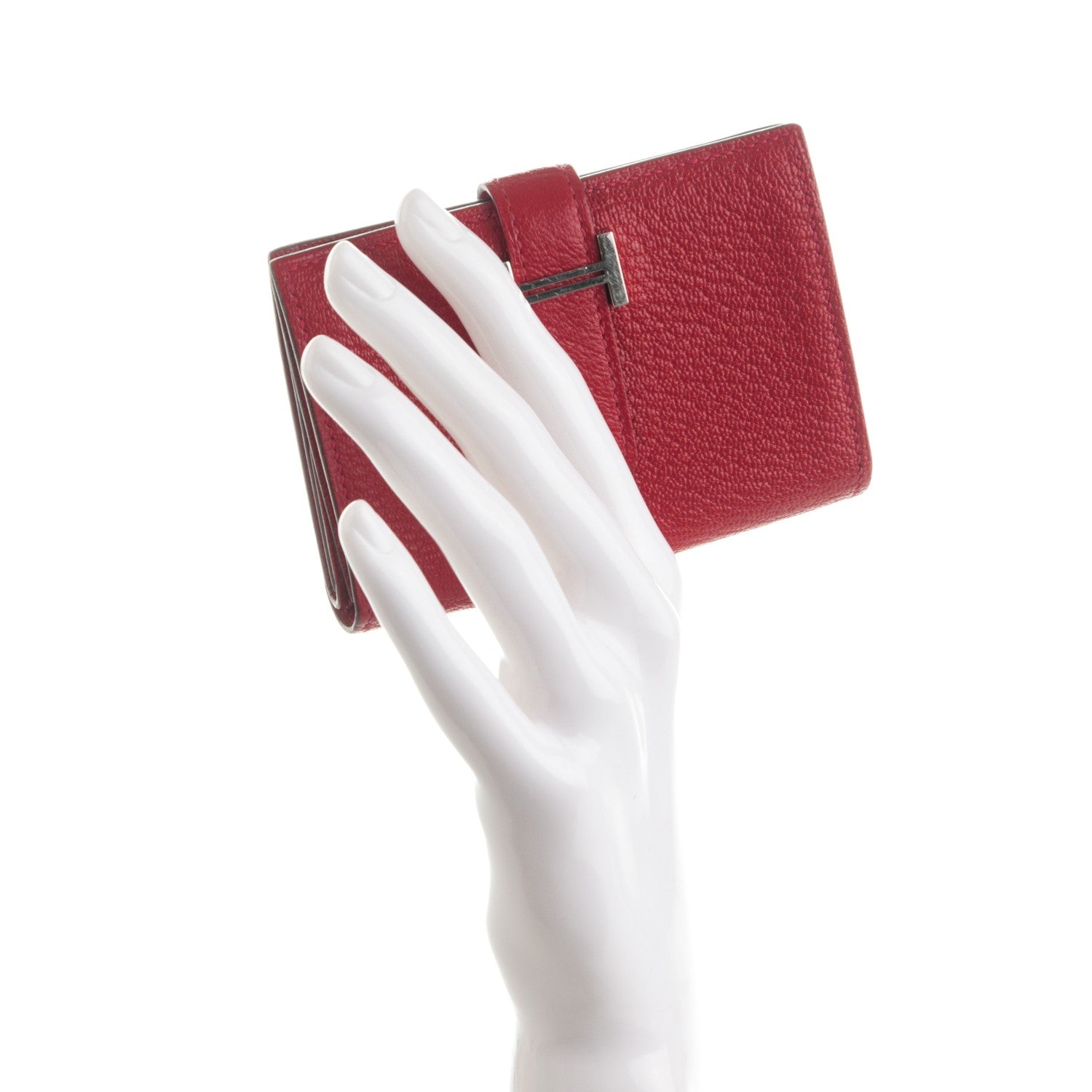 Hermes Chevre Mysore Mini Bearn Wallet Rouge Casaque 2 of 7