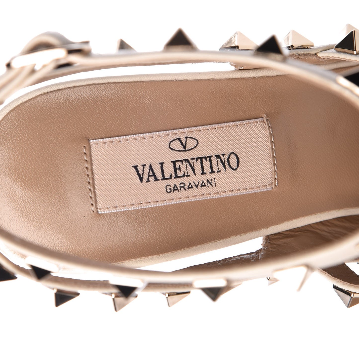 Pebbled Calfskin Rockstud Ankle Strap Pumps 38 Light Ivory