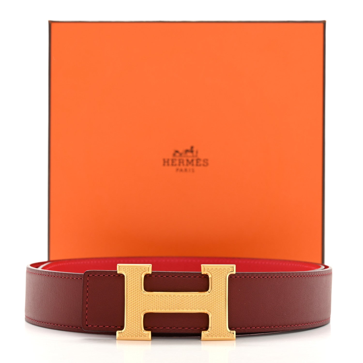 Hermes Swift Epsom 32mm Guilloche H Belt 90 36 Rouge H Rouge Casaque 8 of 8