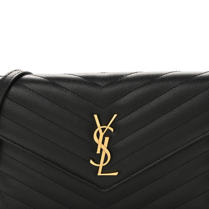 Saint Laurent Grain De Poudre Matelasse Chevron Monogram Envelope Chain Wallet Black 8 of 12