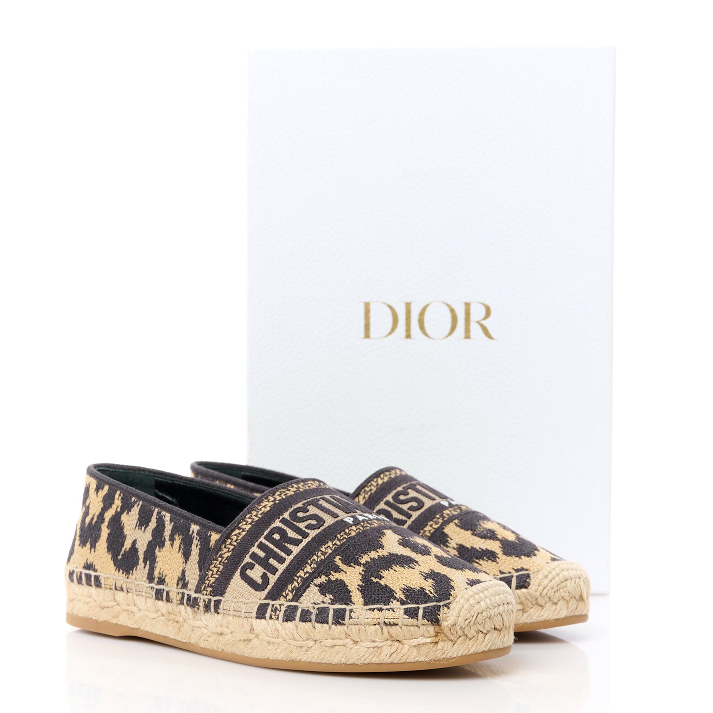Cotton Embroidered Leopard Print Granville Espadrille 35 Natural