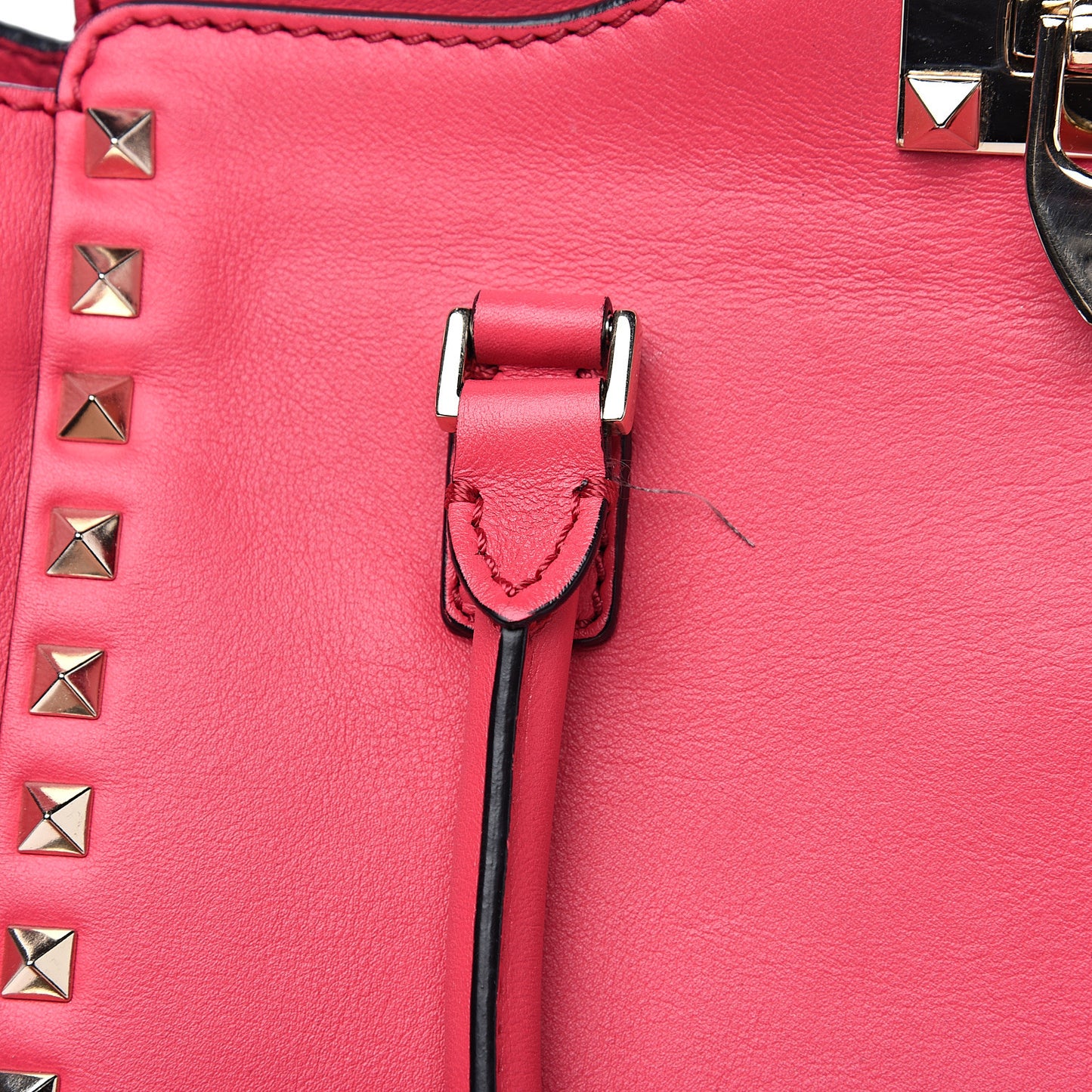 Vitello Small Rockstud Double Handle Tote Deep Fuxia
