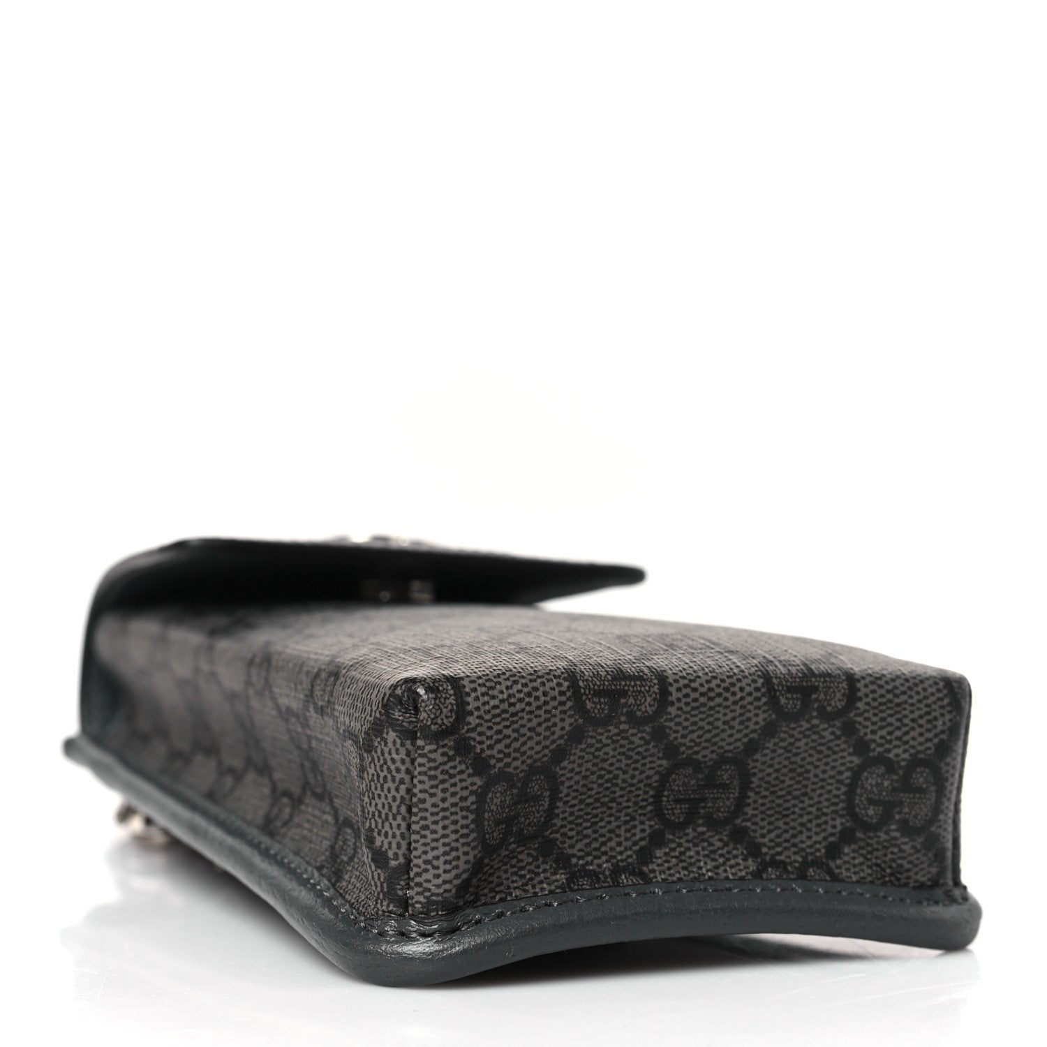 Gucci GG Supreme Monogram Textured Dollar Calfskin Phone Crossbody Bag Grey Black Graphite Grey 4 of 8