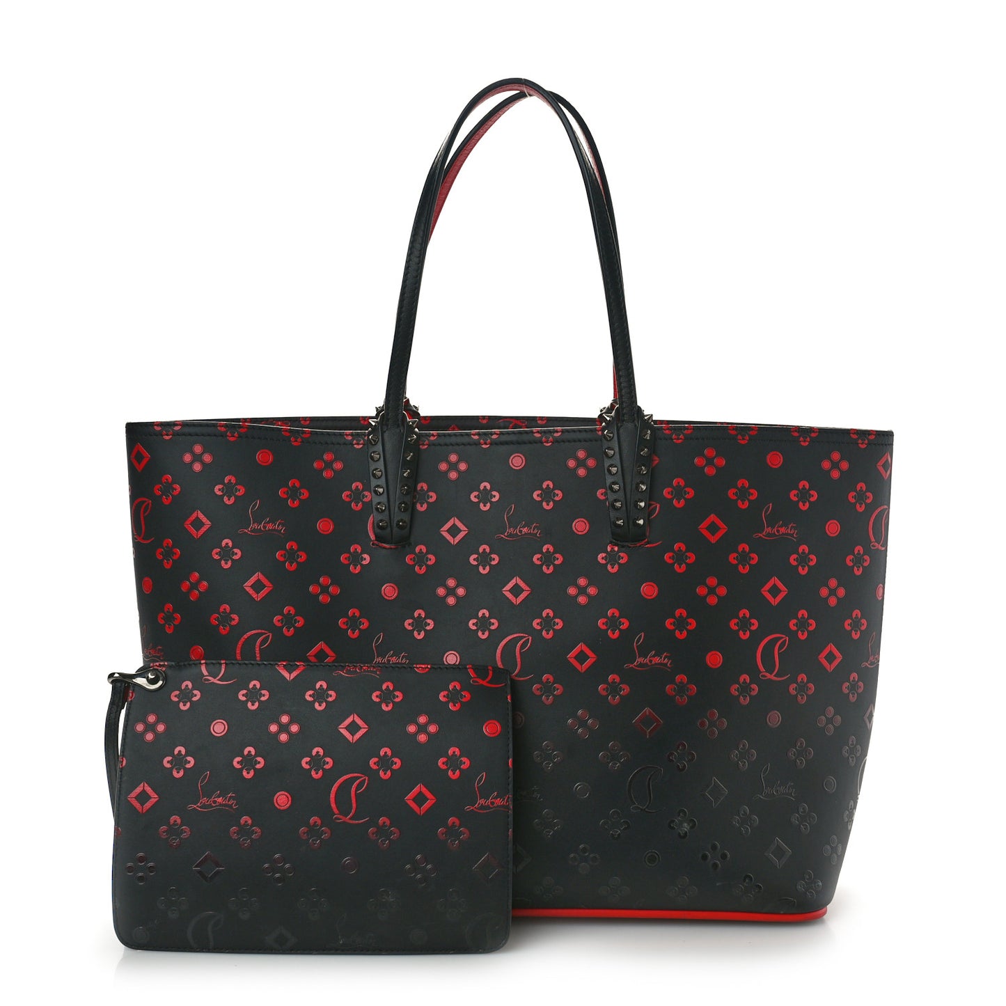 Perforated Calfskin Degrade Loubinthesky East West Cabata Tote Black Red