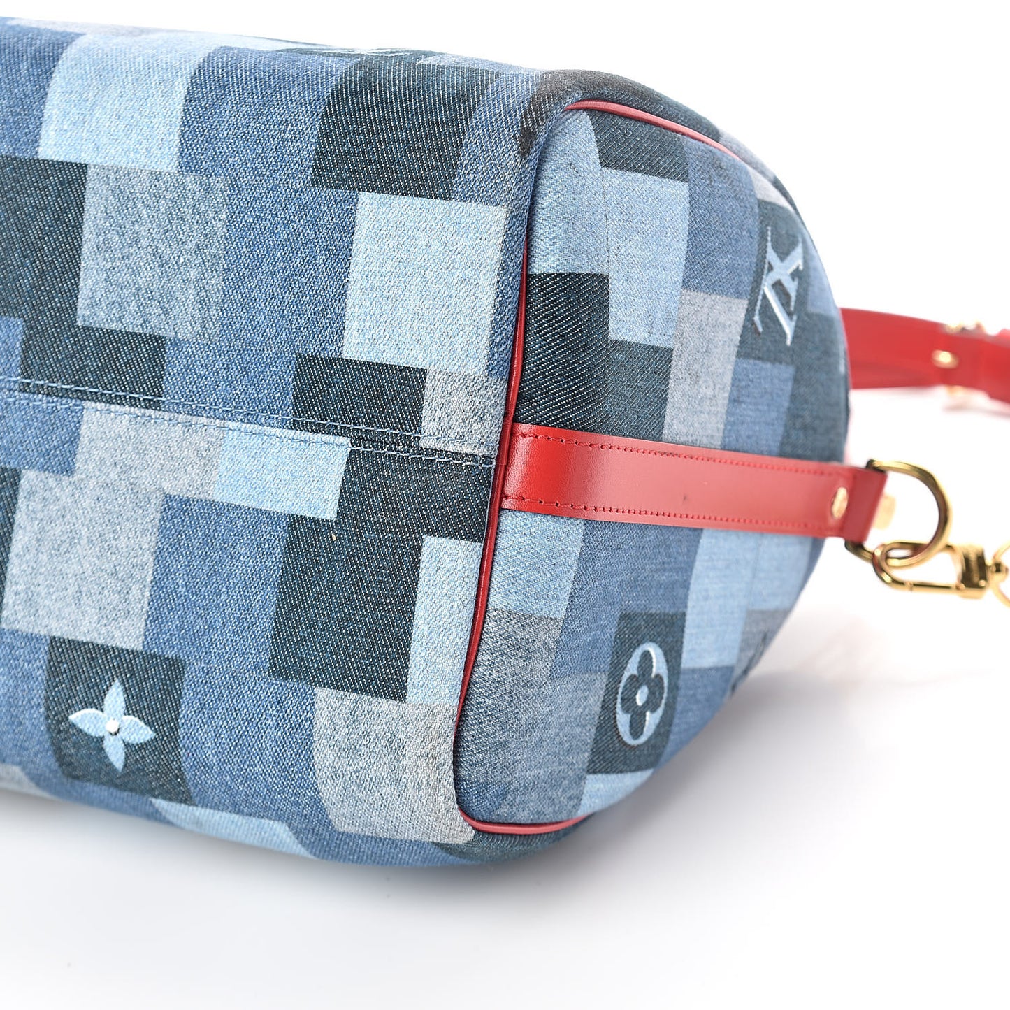 Denim Damier Monogram Patchwork Speedy Bandouliere 30 Blue Rouge
