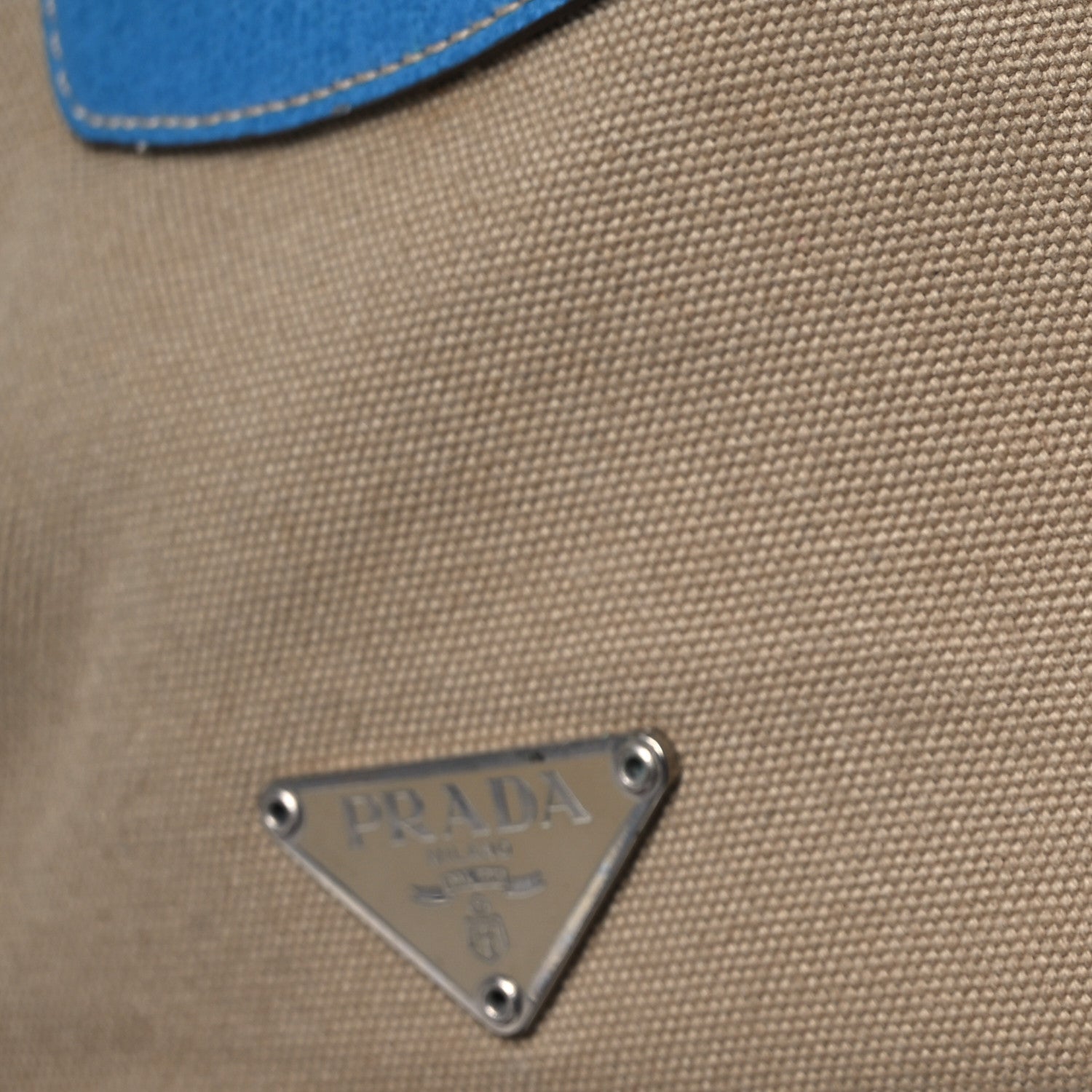 Prada Canvas Calfskin Duffle Beige Blue 12 of 20