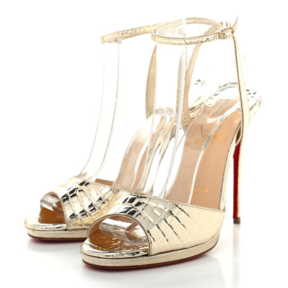 Christian Louboutin Metallo Cocco Loubiloo 120 Ankle Strap Pumps 37 Platine 3 of 7