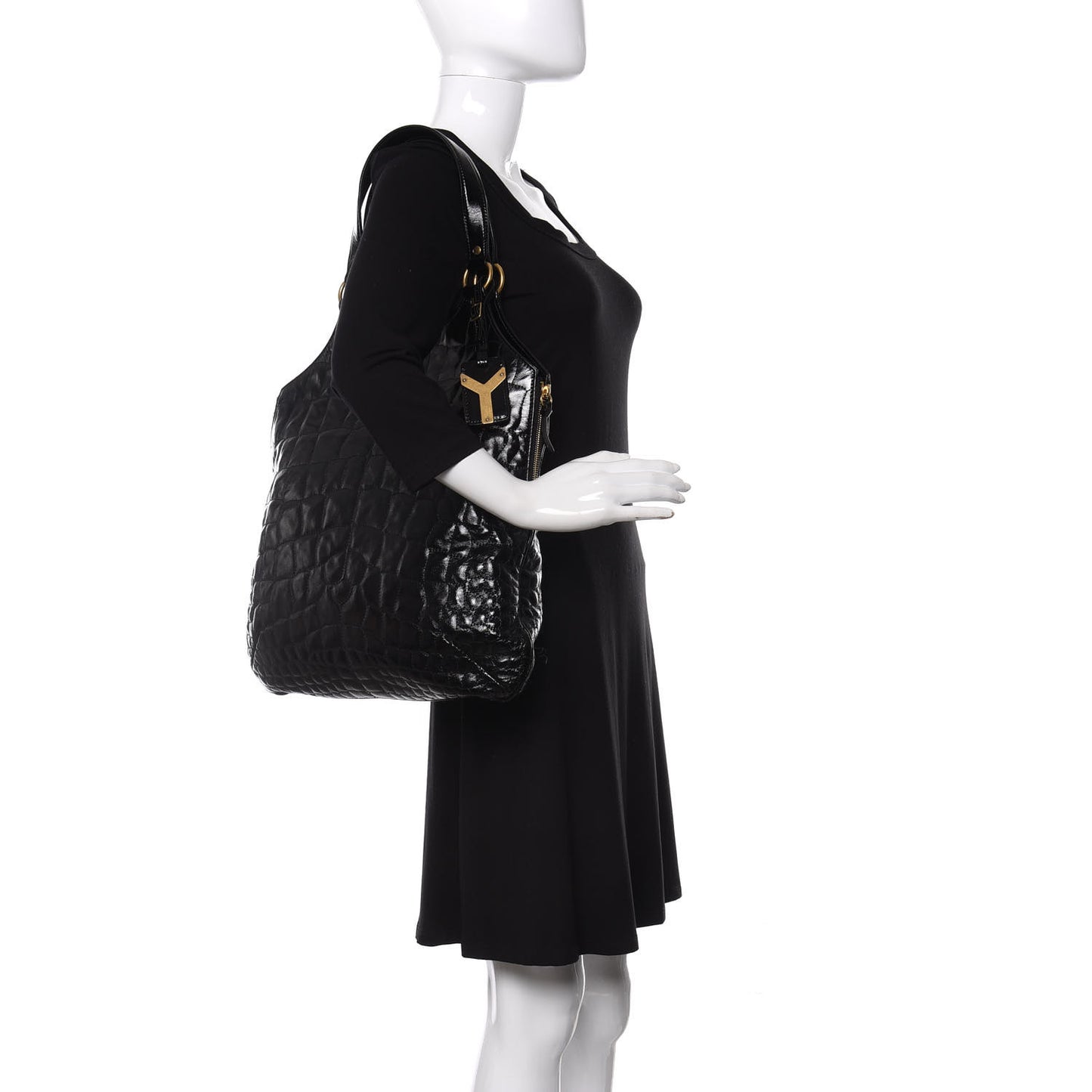 Patent Crocodile Embossed Tribute Tote Black