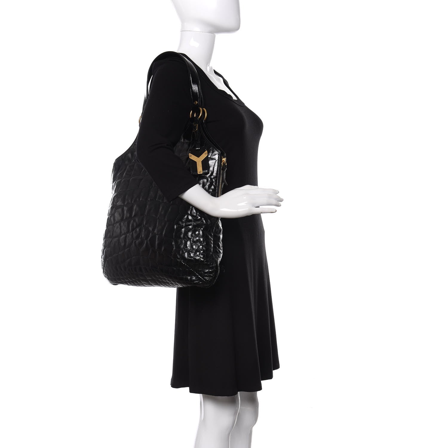 Saint Laurent Patent Crocodile Embossed Tribute Tote Black 2 of 13